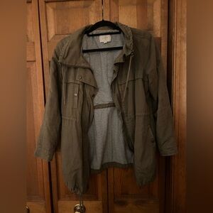 Loft Women’s SP Dark Green Cotton Linen Blend Utility Military Inspired Jacket